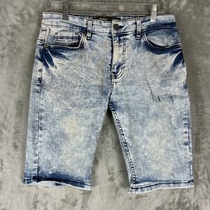 Cultura Mens Acid Wash Denim Shorts Blue Slim Fit Stretch Size 30 Streetwear
